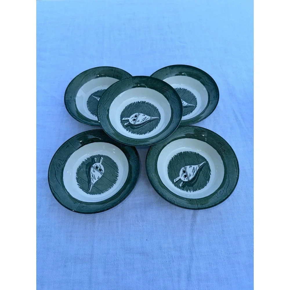 Set of 5 Royal China Colonial Homestead Green Bellows Fruit Bowls 1950s Vintage‎
